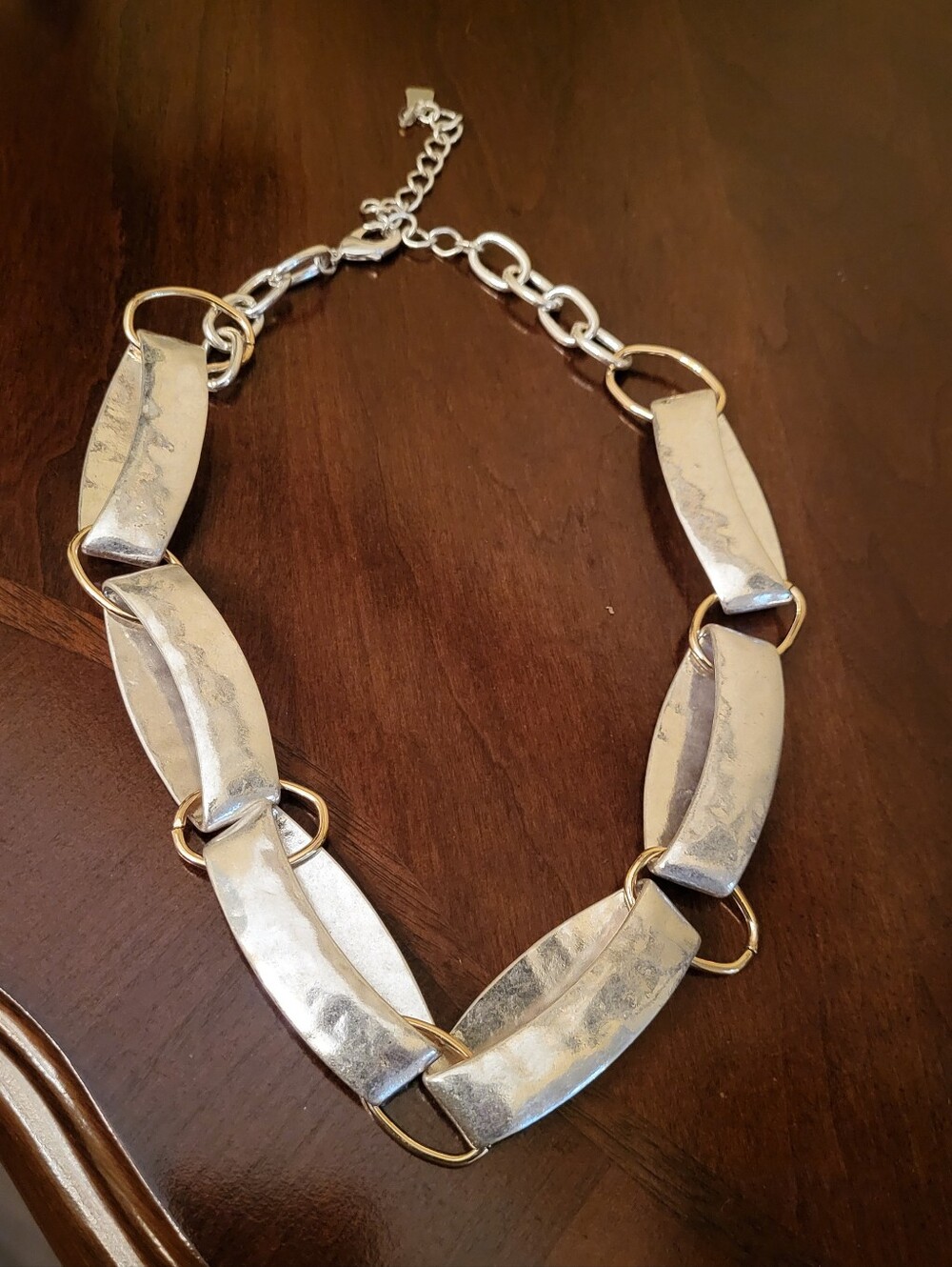 Silver-Tone Hammered Link Necklace